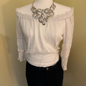 KUT From The Kloth white and silver off shoulder blouse size Large